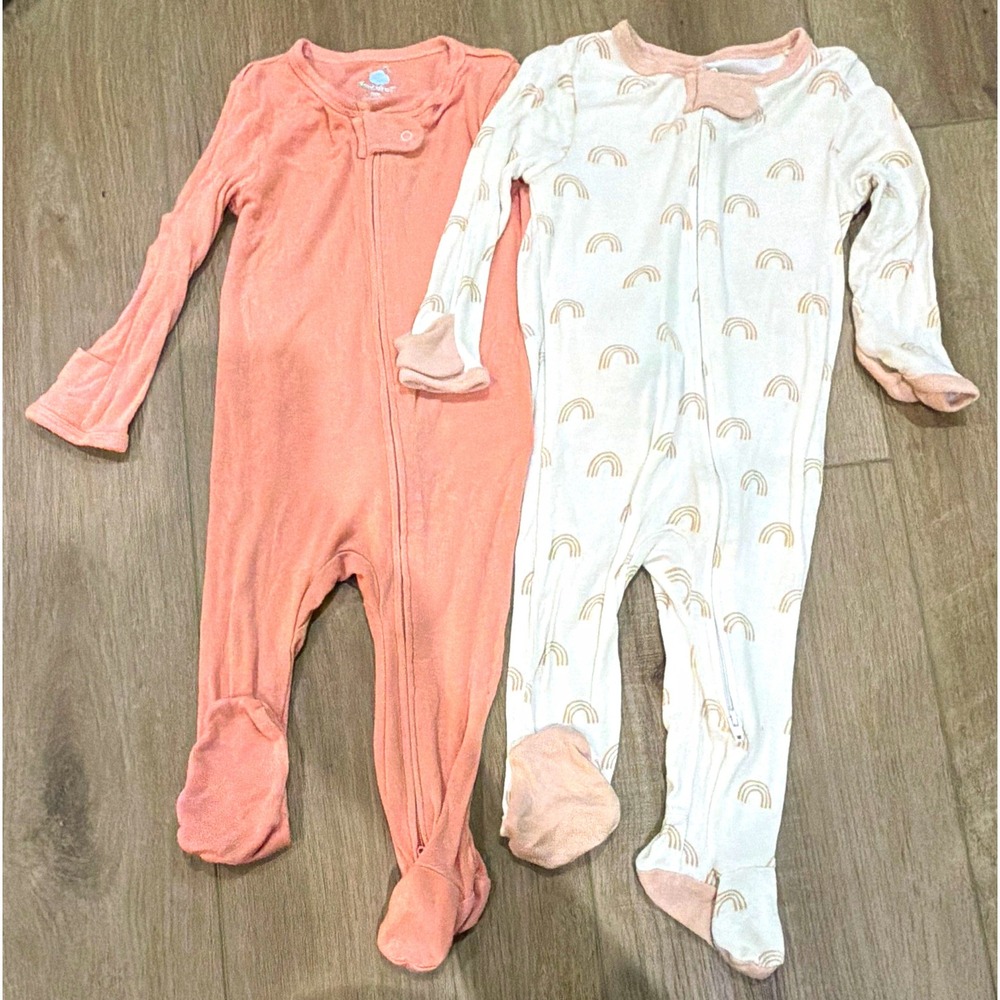 Cloud Island 2-Piece Modal Footed Zip Sleepers Pink/White Rainbow 6-9M